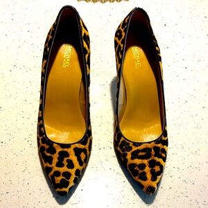 Michael Kors Animal Print Heels - Black and Tan